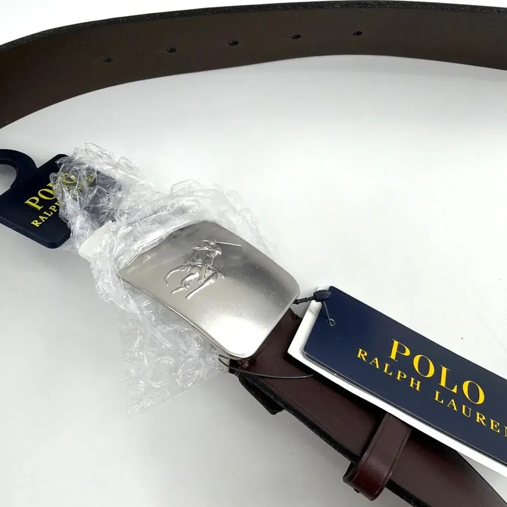 Polo Ralph Lauren Pony Plaque Leather Belt Dark Brown Size 34